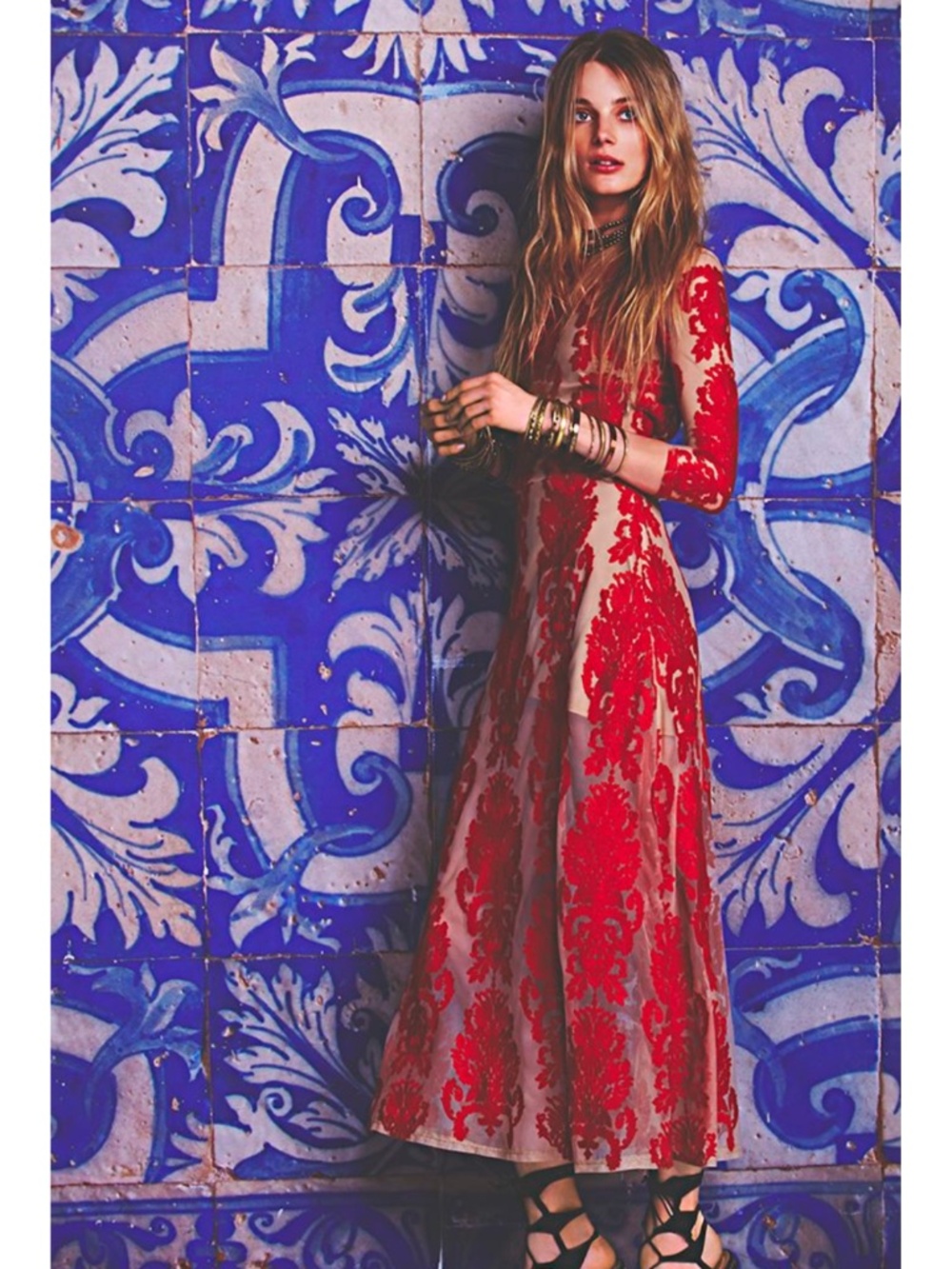 Free People For Love and Lemons San Marcos Embroidered Dress Red Small
